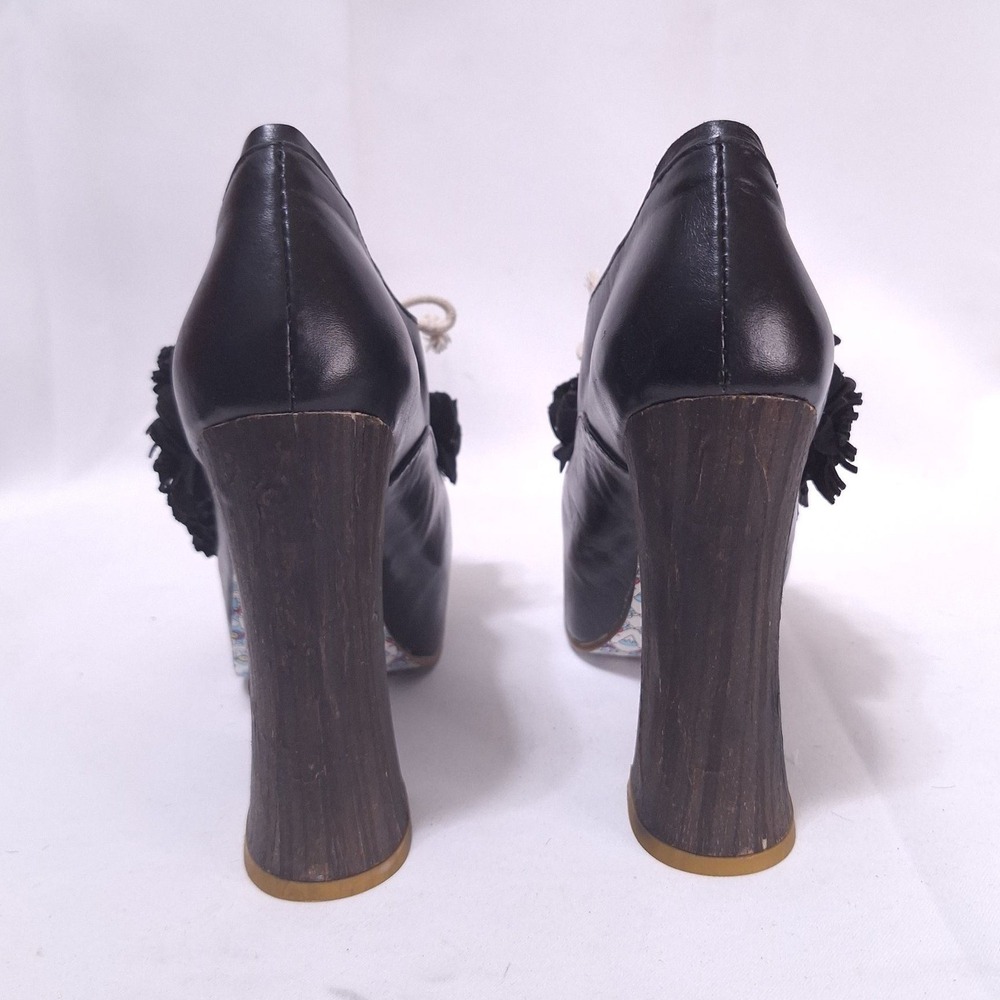 Irregular Choice Pertrisha Leather Floral Ruffle Platform Heels Womens 6.5 Black - Picture 5 of 11
